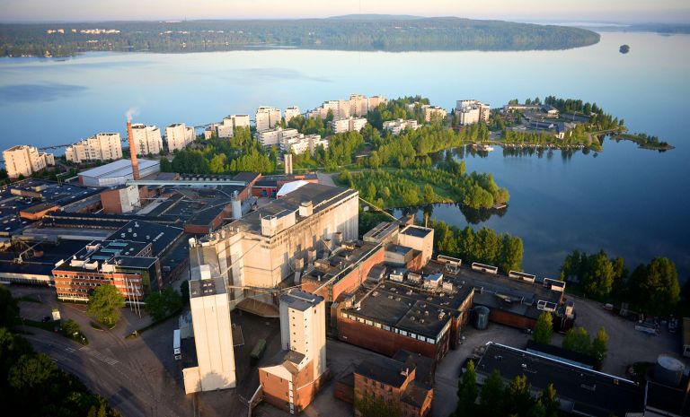An aerial view showing almost all of Ruoriniemi and Lake Vesijärvi in ​​the background. In front of you is the Nieme factory area, where the Viking Malt factory is located.