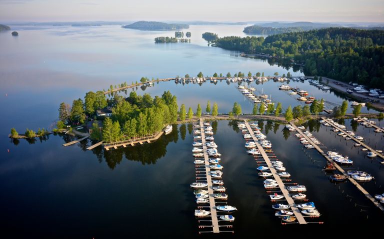 Niemi harbor in summer. Boats at anchor.